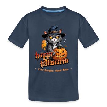 Chat d’Halloween avec citrouille - T-shirt bio Premium Enfant - bleu marine - Devant