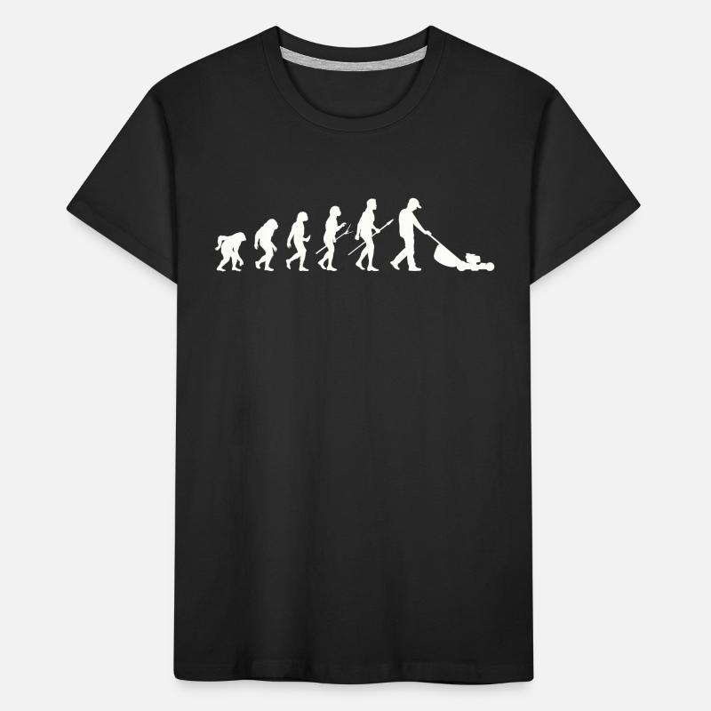 Mann mäht Rasen EVOLUTION Kleingarten Rasenmäher Kinder Premium Bio T-Shirt