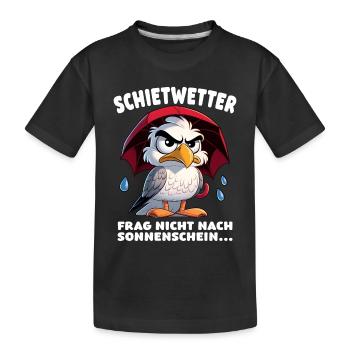 Schietwetter Spruch Lustige Möwe mit Regenschirm - Kinder Premium Bio T-Shirt - Schwarz - Vorne