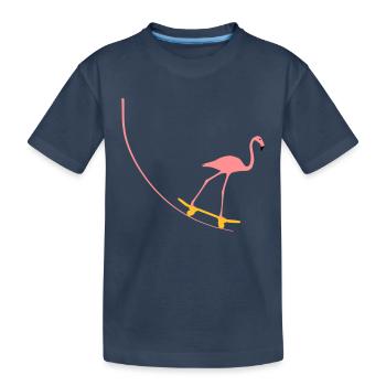 Flamingo auf Skateboard - Kinder Premium Bio T-Shirt - Navy - Vorne