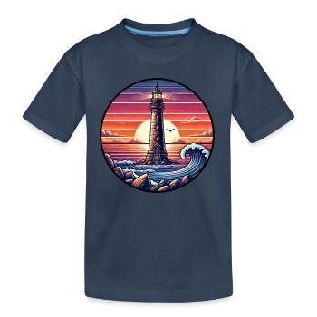 Leuchtturm Sonnenuntergang Ozean Meer Romantik - Kinder Premium Bio T-Shirt - Navy - Vorne