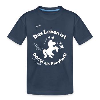 Ponyhof mit weißer Schrift - Kinder Premium Bio T-Shirt - Navy - Vorne