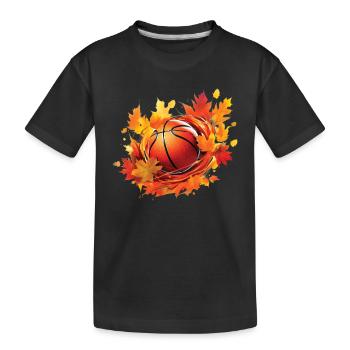Basketball-, Ahorn- und Eichenlaub im Herbst - Kinder Premium Bio T-Shirt - Schwarz - Vorne