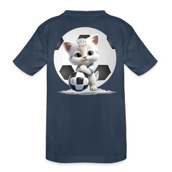 Kätzchen-Maskottchen mit Fußball - Kinder Premium Bio T-Shirt - Navy - Hinten