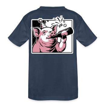 Cochon avec bouteille de fête et de célébration - T-shirt bio Premium Enfant - bleu marine - Dos