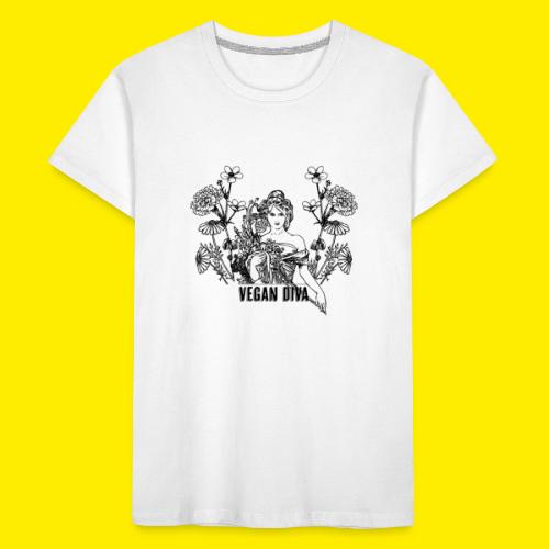 Vegan Diva - lady with flowers - Teenager premium biologisch T-shirt