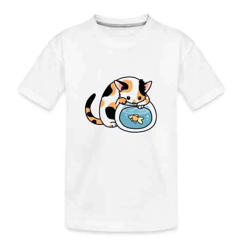 Katze mit Fisch im Glas - Teenager Premium Bio T-Shirt