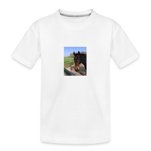 Met bruin paard bedrukt - Teenager premium biologisch T-shirt