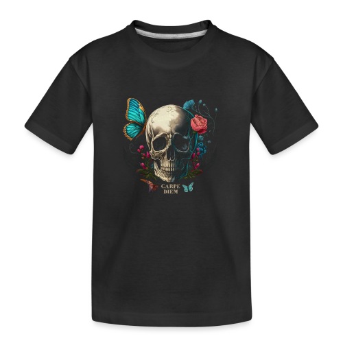 carpe diem - Totenkopf, Schmetterling, Blumen - Teenager Premium Bio T-Shirt