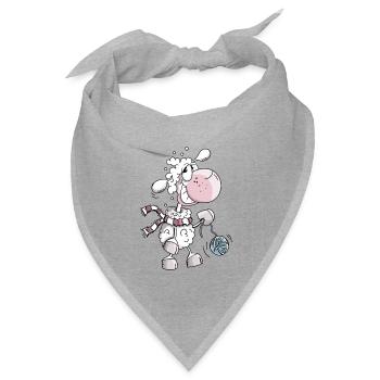Schaf mit Wollknäuel - Schafe - Schäfchen - Comic - Bandana Dreieckstuch - Grau meliert - Vorne