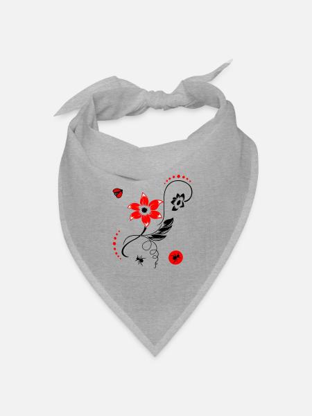 Sommerblume mit Marienkäfer und Ameisen - Bandana Dreieckstuch - Grau meliert