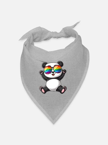 Panda Cartoon mit einer Pride Rainbow Brille. - Bandana Dreieckstuch - Grau meliert
