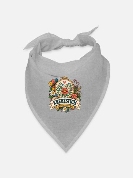 Kreuzstich – Kopf aus Faden an - Bandana Dreieckstuch - Grau meliert