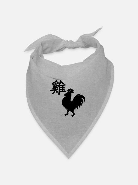 Chinesischer Schriftzeichen Hahn mit Hahnbild - Bandana Dreieckstuch - Grau meliert