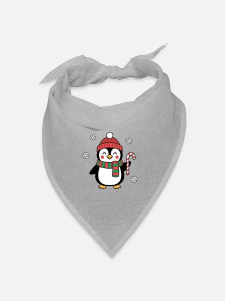 Pinguin mit Bommelmütze – Ugly Christmas - Bandana Dreieckstuch - Grau meliert