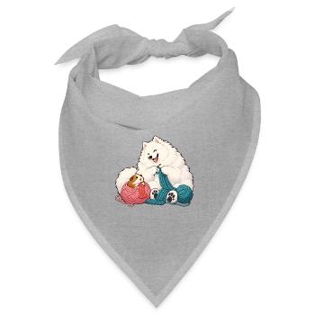 Samojede und Meerschweinchen beim Stricken - Bandana Dreieckstuch - Grau meliert - Vorne
