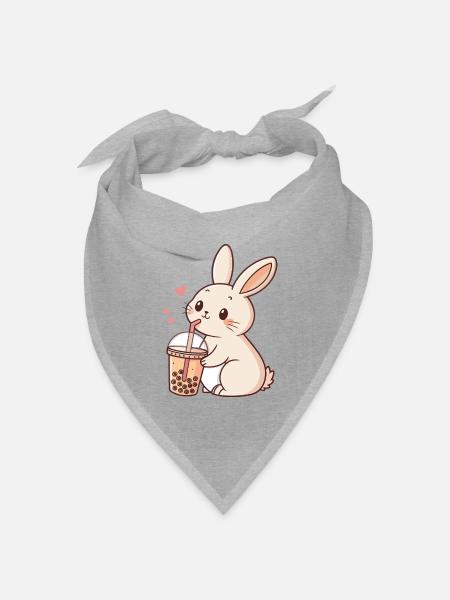 Kawaii-Hase und Pastell-Bubble-Tea - Bandana Dreieckstuch - Grau meliert