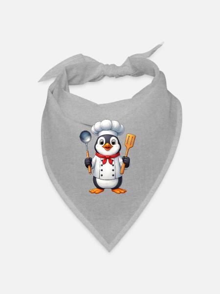Süßer Cartoon Pinguin Koch beim Kochen Essen - Bandana Dreieckstuch - Grau meliert