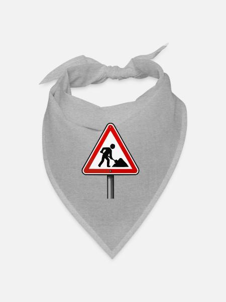 Bau Schild Warnzeichen - Bandana Dreieckstuch - Grau meliert
