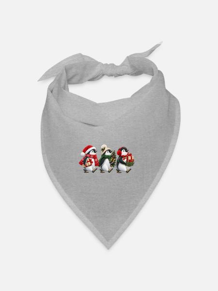 Süße Weihnachtspinguine mit Geschenken - Bandana Dreieckstuch - Grau meliert