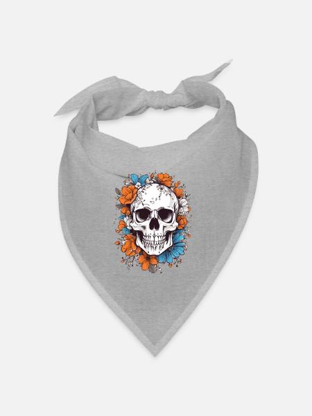 Totenkopf mit Blumen - Bandana Dreieckstuch - Grau meliert