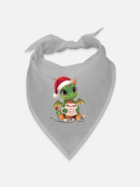 Warmer Weihnachtsdrache - Bandana Dreieckstuch - Grau meliert