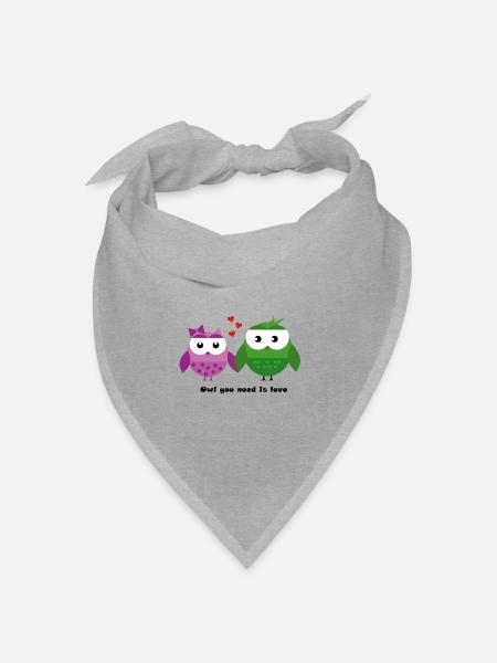Eulen-Liebe: Owl You Need Is Love - Bandana Dreieckstuch - Grau meliert