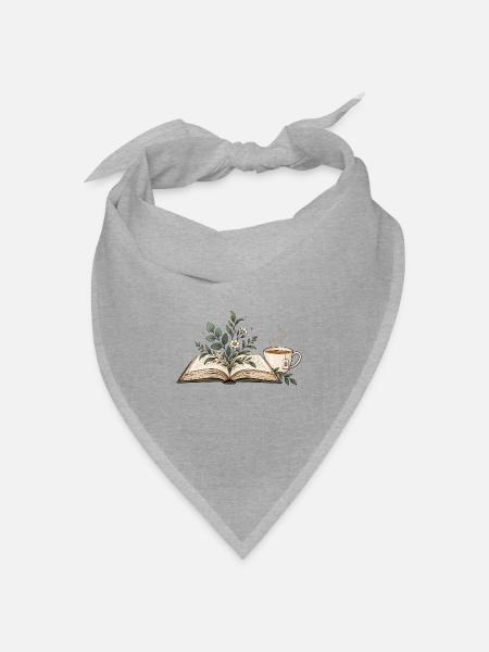 Buch mit Blumen & Teetasse - Bandana Dreieckstuch - Grau meliert
