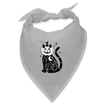 Halloween Katze Kürbiskostüm - SW mit Sternen - Bandana Dreieckstuch - Grau meliert - Vorne