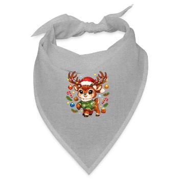 Süßer Hirsch Mit Weihnachtsmannmütze - Bandana Dreieckstuch - Grau meliert - Vorne