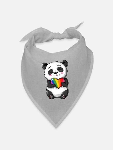 Panda-Karikatur mit einem Pride-Regenbogenherz - Bandana Dreieckstuch - Grau meliert
