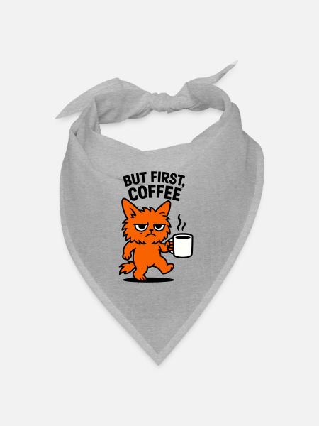 But first coffee cat - Bandana Dreieckstuch - Grau meliert