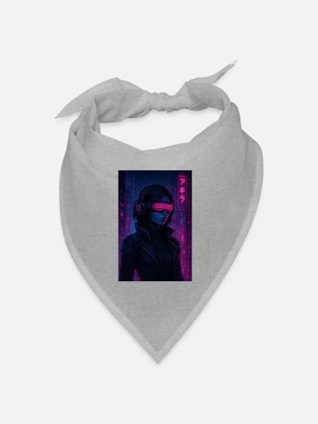 Cyberpunk Neon Pilot - Bandana Dreieckstuch - Grau meliert