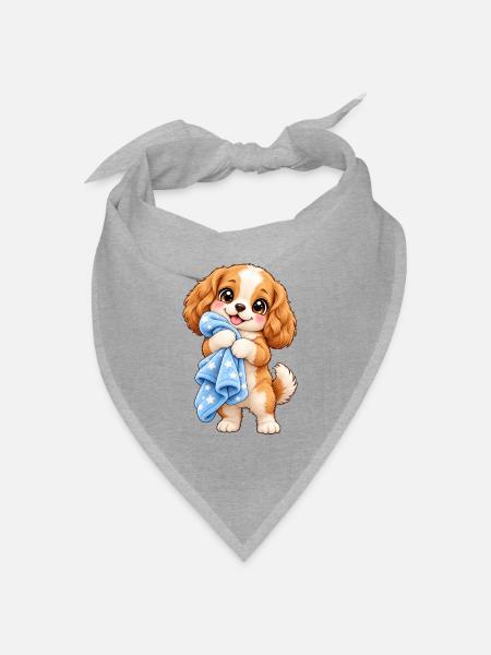 Kawaii-Hund mit seiner Decke - Bandana Dreieckstuch - Grau meliert