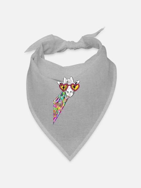 Zeichnung Süße Giraffe Bunt Hipster Mit Herzbrille - Bandana Dreieckstuch - Grau meliert
