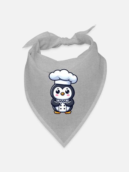 Süßer Pinguin Koch Cartoon Comic Design - Bandana Dreieckstuch - Grau meliert