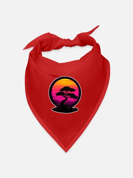 Bonsai im Neon Sunset – Retro Natur Design - Bandana Dreieckstuch - Rot