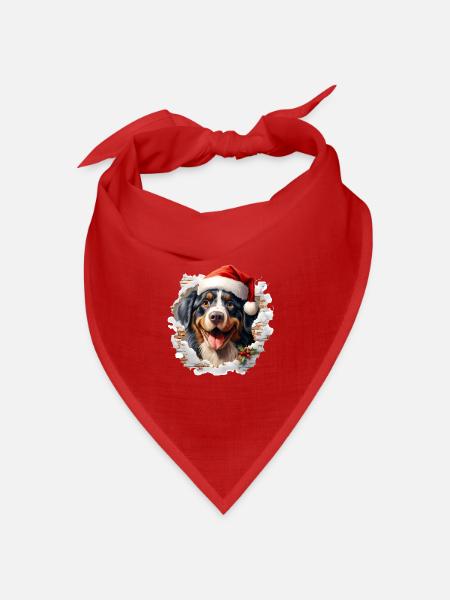 Fröhlicher Berner Sennenhund mit Mütze - Bandana Dreieckstuch - Rot