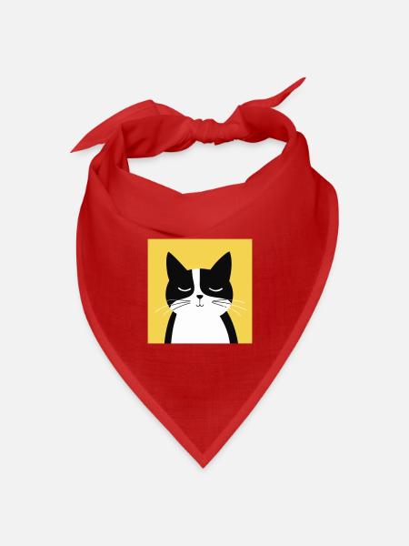 Minimalistische schwarz-weiße Katze - Bandana Dreieckstuch - Rot