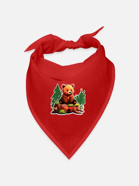 Ein kleiner Bär hockt auf einem Baumstumpf - Bandana Dreieckstuch - Rot
