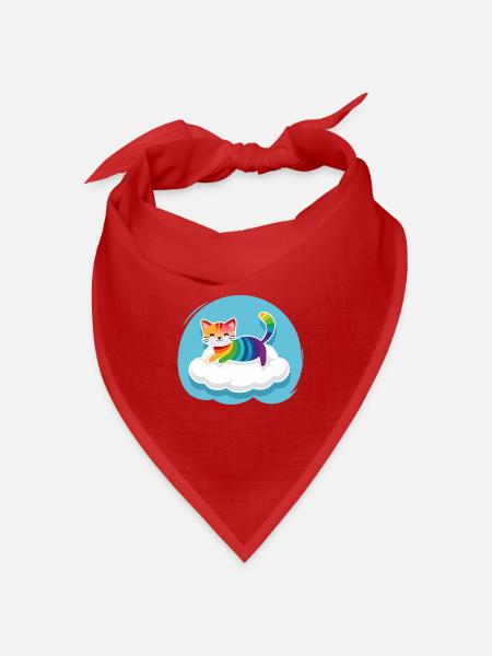 Kunterbunte Katze schwebt auf Wolke (Tag) - Bandana Dreieckstuch - Rot