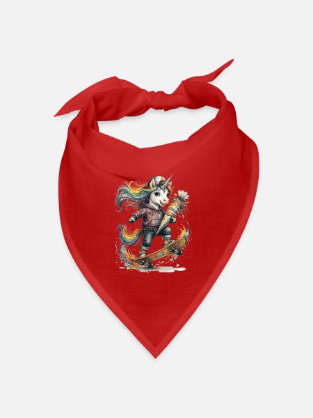 Skater Einhorn zur Einschulung für Schulkind - Bandana Dreieckstuch - Rot