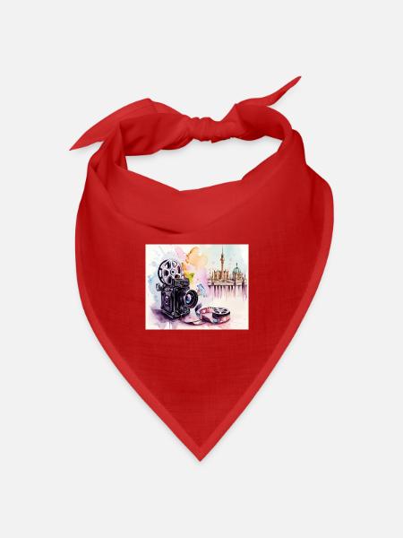 Vintage Filmkamera vor Berliner Skyline - Bandana Dreieckstuch - Rot