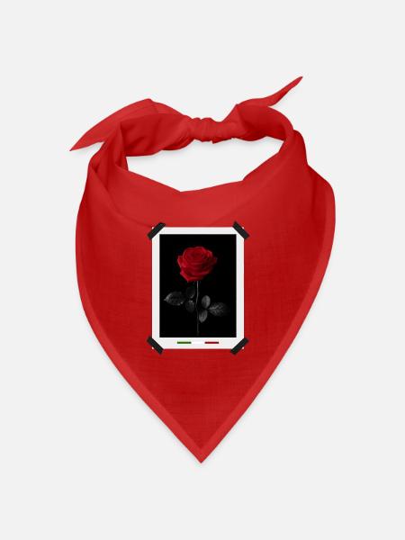 Rote Rose auf schwarzer italienischer Flagge - Bandana Dreieckstuch - Rot