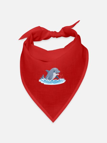Delfinenspiel in Meereswellen - Bandana Dreieckstuch - Rot