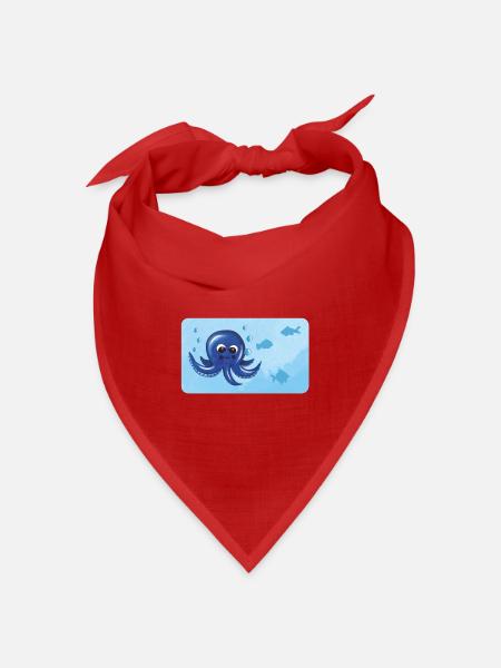 Lustiger Oktopus und Fische mit Luftblasen - Bandana Dreieckstuch - Rot