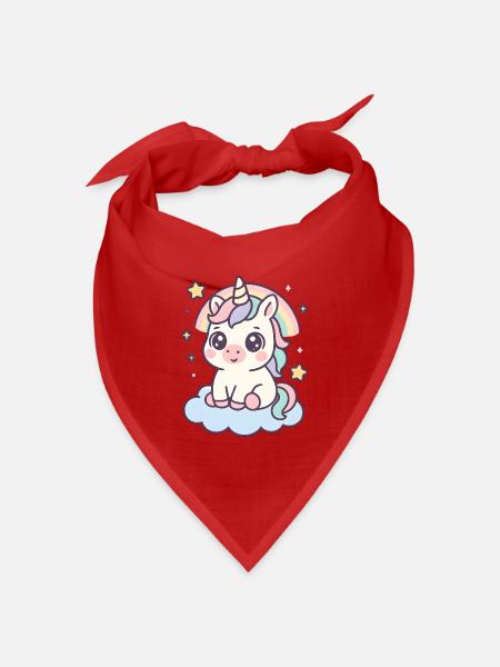 Kawaii Einhorn auf Wolke mit Regenbogen Sterne - Bandana Dreieckstuch - Rot