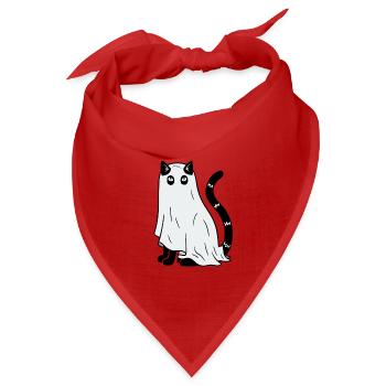 Halloween Katze Gespenst - Bandana Dreieckstuch - Rot - Vorne