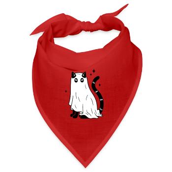 Halloween Katze Gespenst - SW mit Sternen - Bandana Dreieckstuch - Rot - Vorne