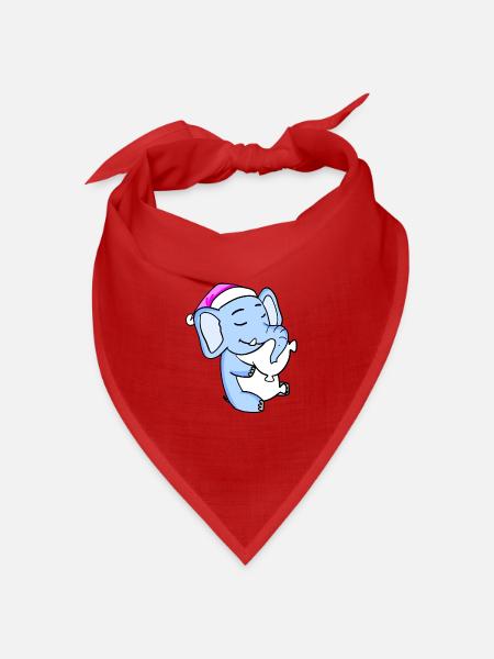 Elefant mit Kissen und Schlafmütze - Bandana Dreieckstuch - Rot